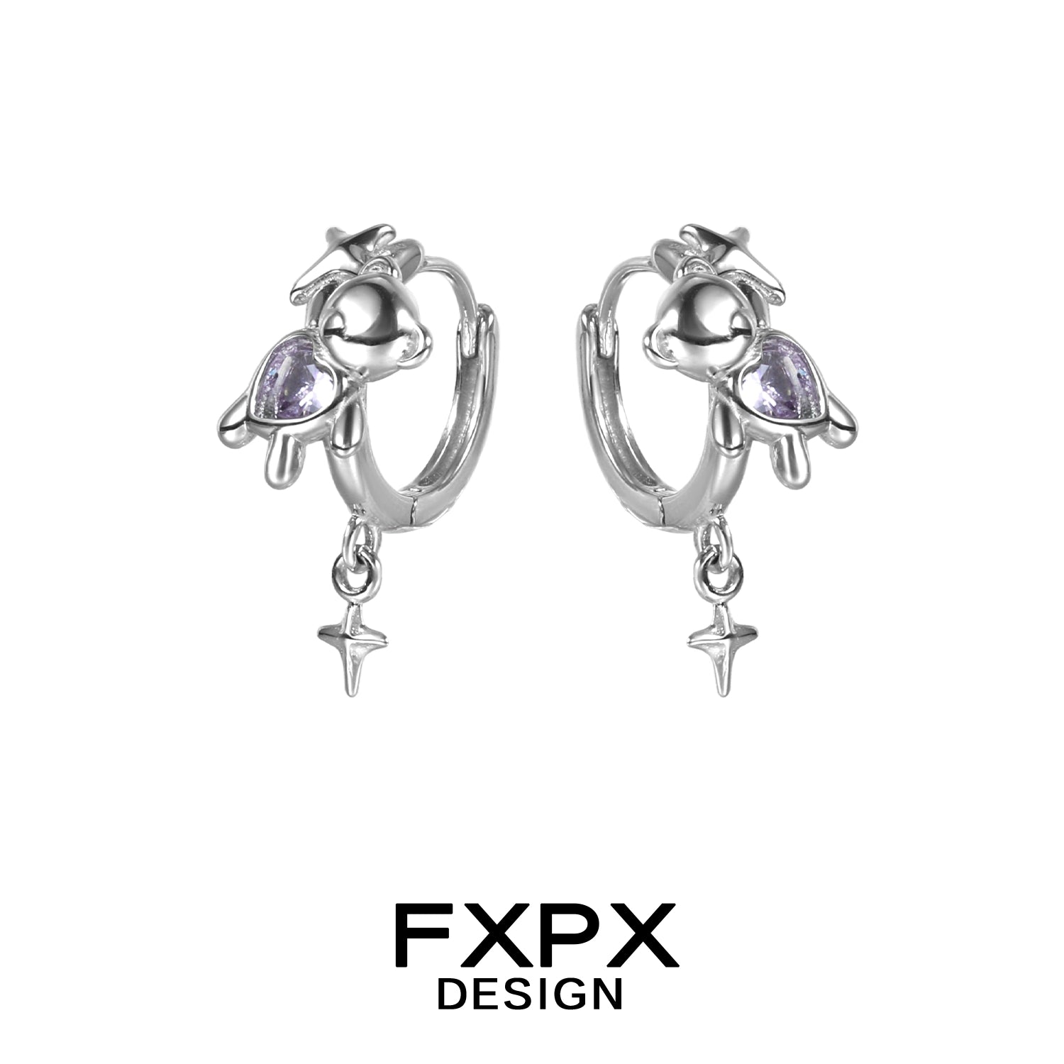 FXPX cute purple bear ear clips from Gothhalo Jewelry featuring silver finish and star charms