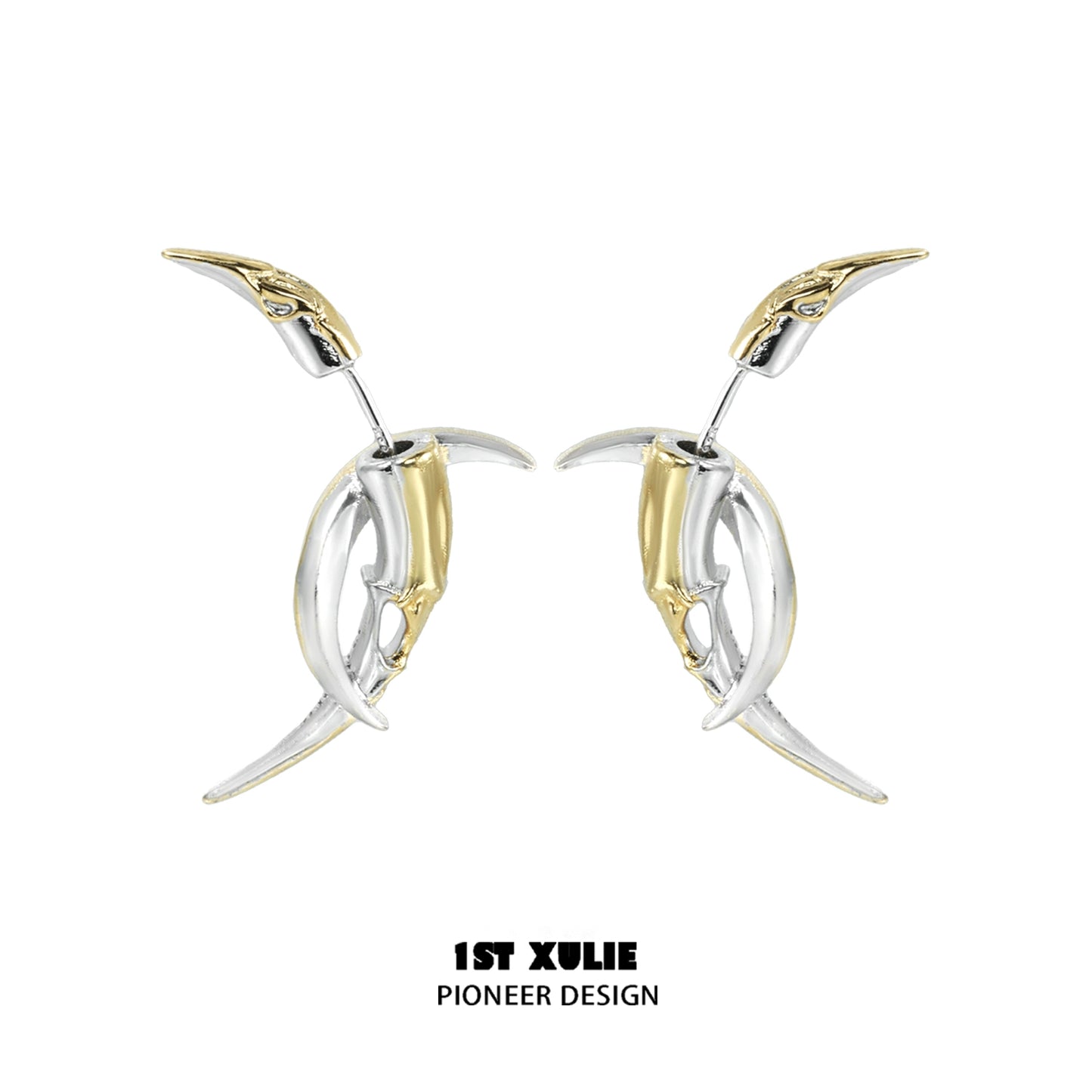 Stylish Y2K moon earrings featuring a unique blend of gold and silver tones