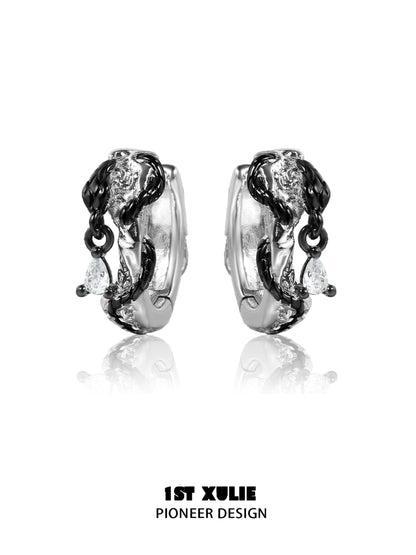 Gothic black rattlesnake earrings with intricate design and sparkling accents from 1ST XULIE