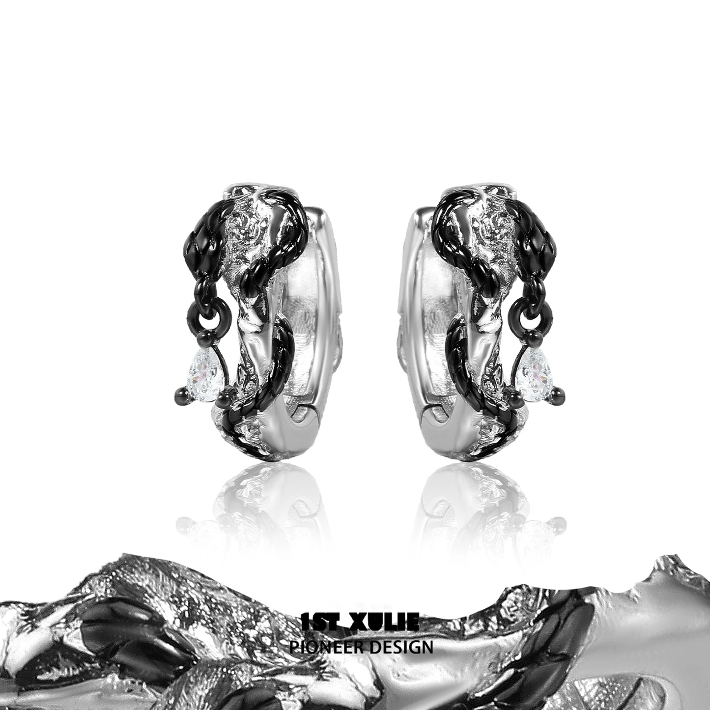 Gothic black rattlesnake earrings with intricate design and sparkling gemstones for unique fashion statement