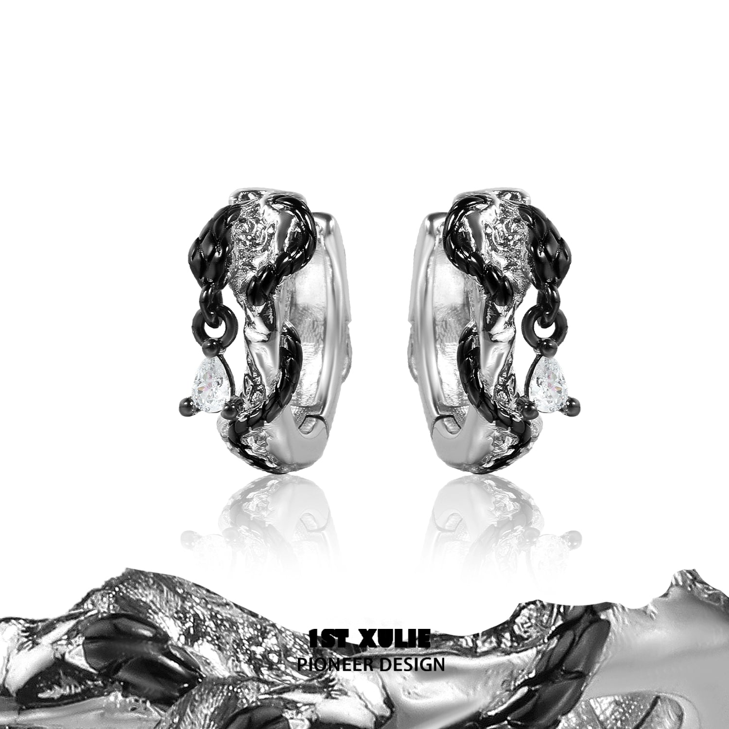 Gothic black rattlesnake earrings with intricate design and sparkling gemstones for unique fashion statement