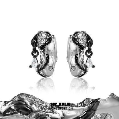 Gothic black rattlesnake earrings with intricate design and sparkling gemstones for unique fashion statement