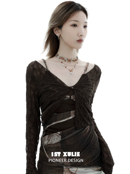 Gothic butterfly necklace worn by a model showcasing a stylish outfit in an artistic setting