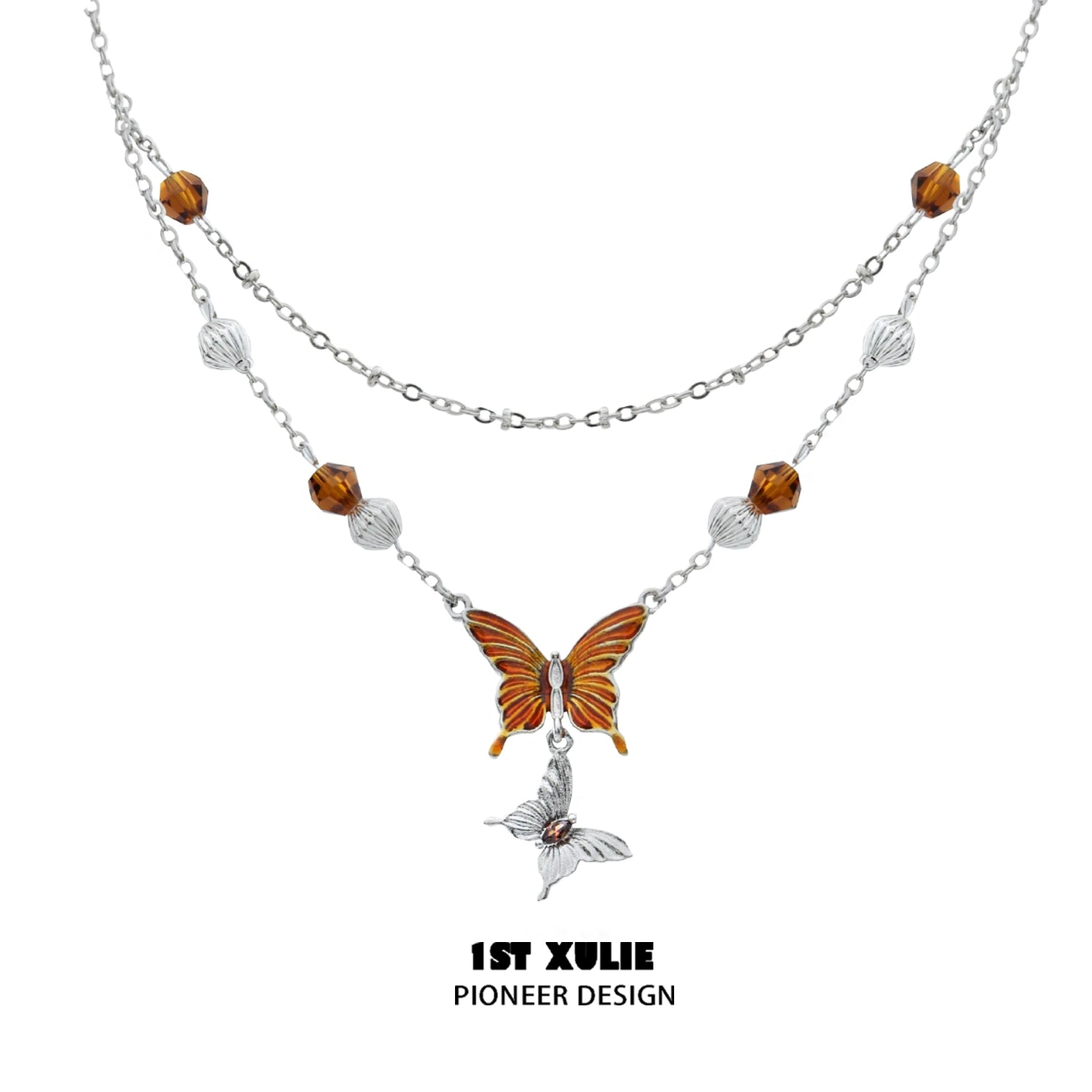 Gothic butterfly necklace featuring intricate design and orange accents for a striking look