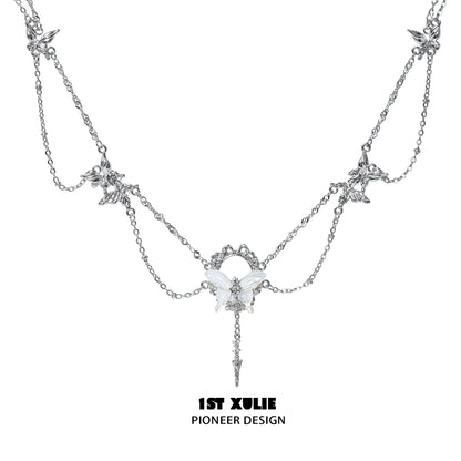 Gothic butterfly necklace from 1ST XULIE featuring intricate silver chain and butterfly pendant