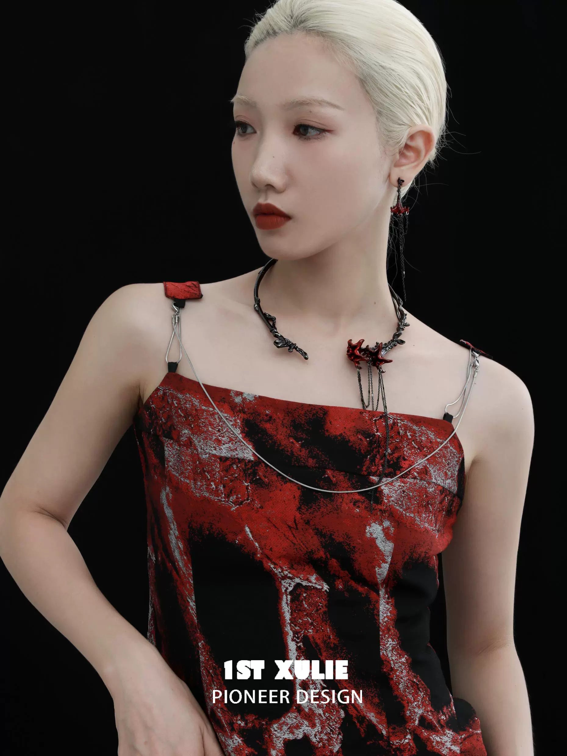 Model wearing a gothic mandala necklace with a unique design, perfect for edgy fashion lovers
