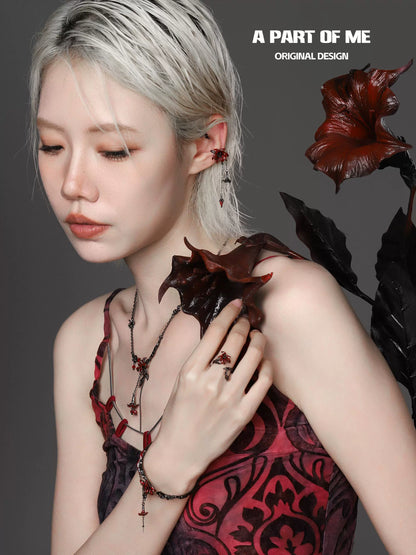 A model wearing gothic mandala ring along with matching gothic jewelry, showcasing original design