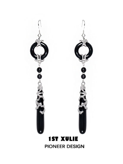 Gothic nightfall pendant earrings featuring sleek black design and silver accents for a dramatic look
