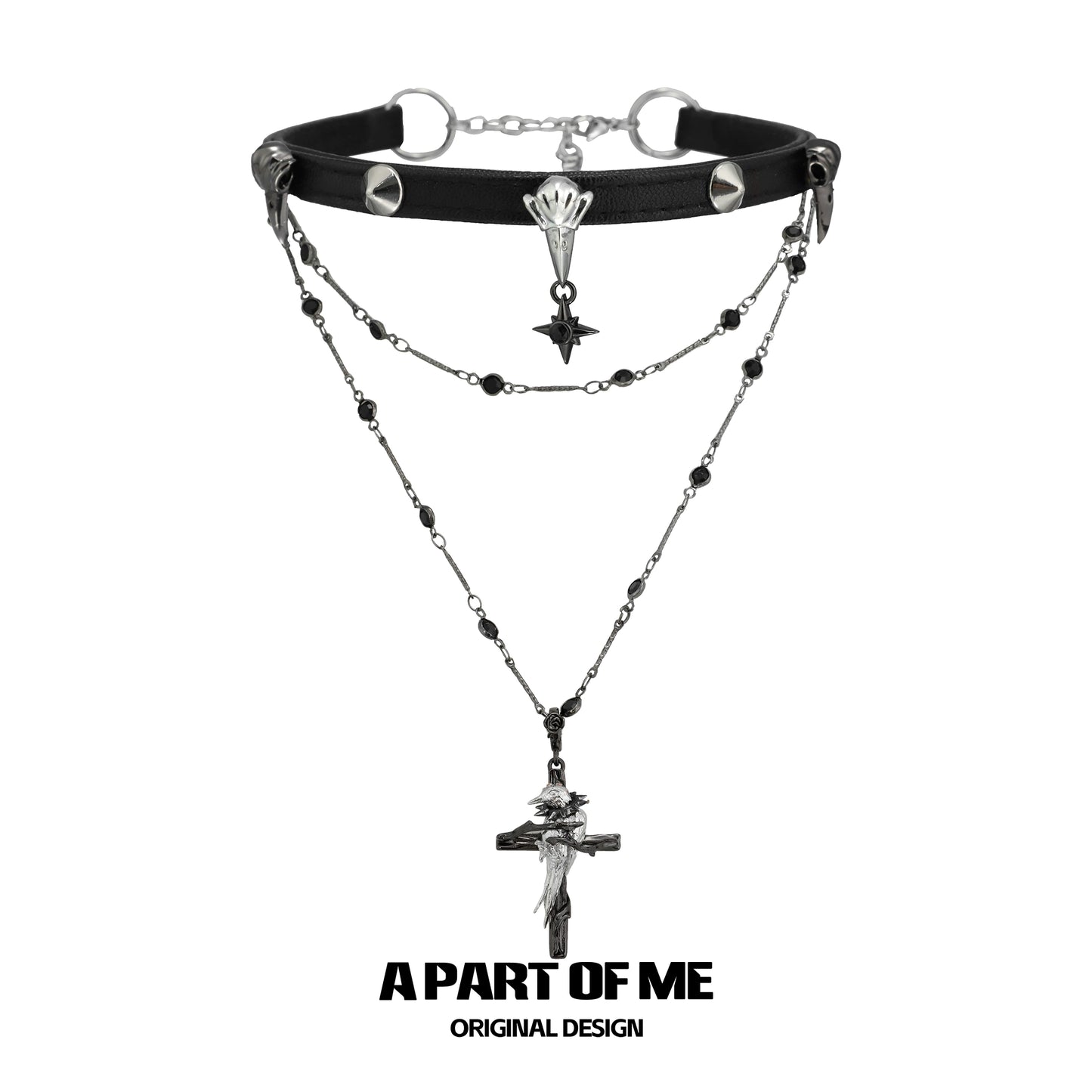 Gothic raven cross necklace with layered chains and black accents for a dark, stylish look