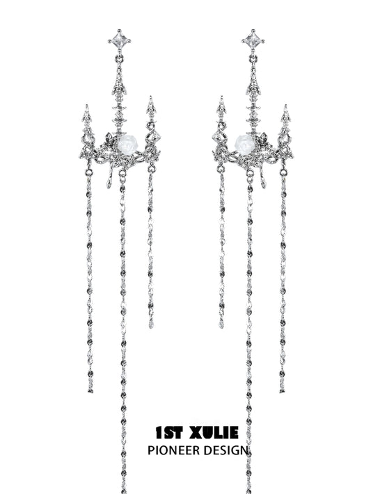 Gothic rose tassel earrings with intricate design and shimmering details from 1ST XULIE