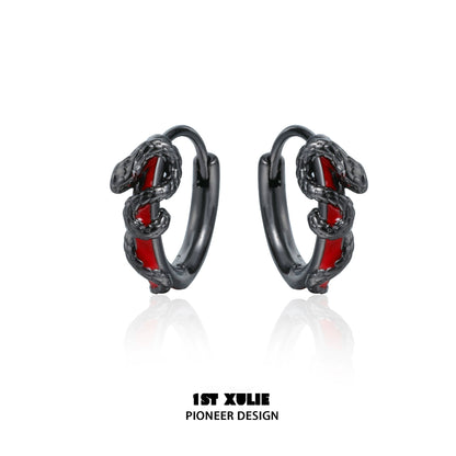 Gothic snake earrings in black and red design with intricate snake detailing
