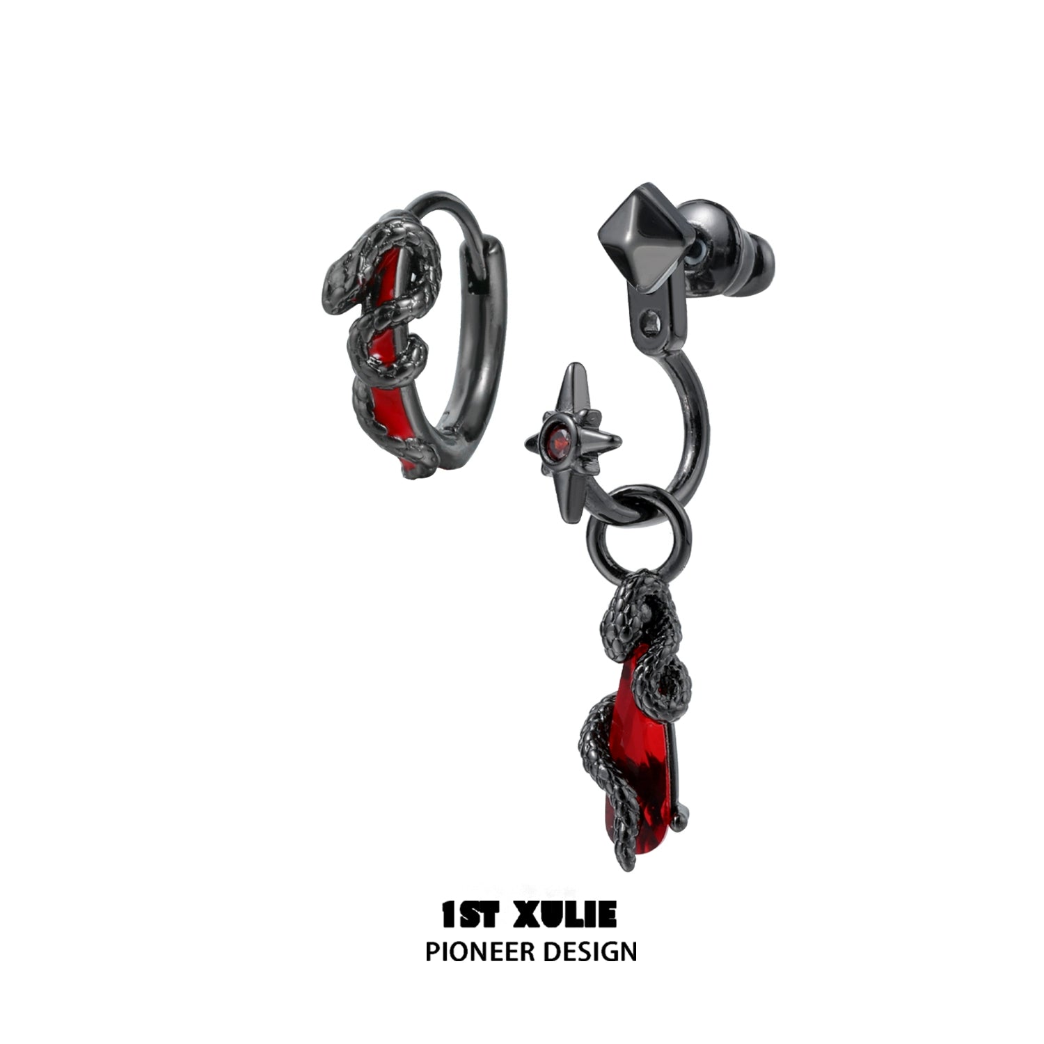 Gothic snake earrings with red accents and detailed snake design for a stylish look