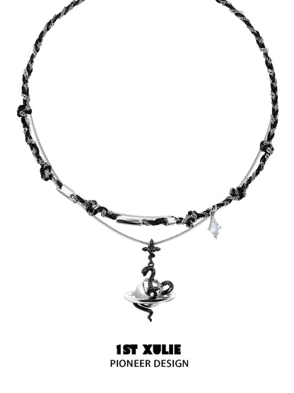 Gothic snake necklace with unique pendant design and silver accents from 1ST XULIE