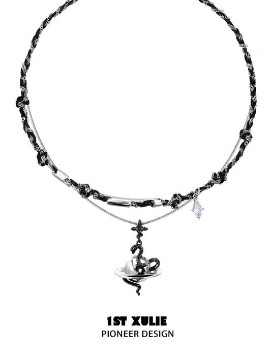 Gothic snake necklace with unique pendant design and silver accents from 1ST XULIE