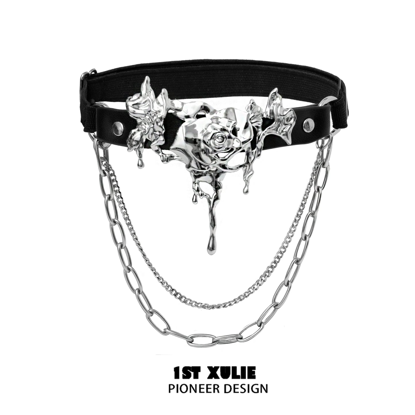 Gothic thigh chain jewelry featuring a silver rose design with hanging chains for a stylish look