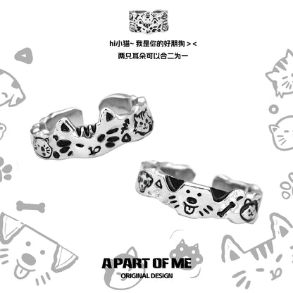 Graffiti pet couple rings from A PART OF ME featuring playful cat and dog designs