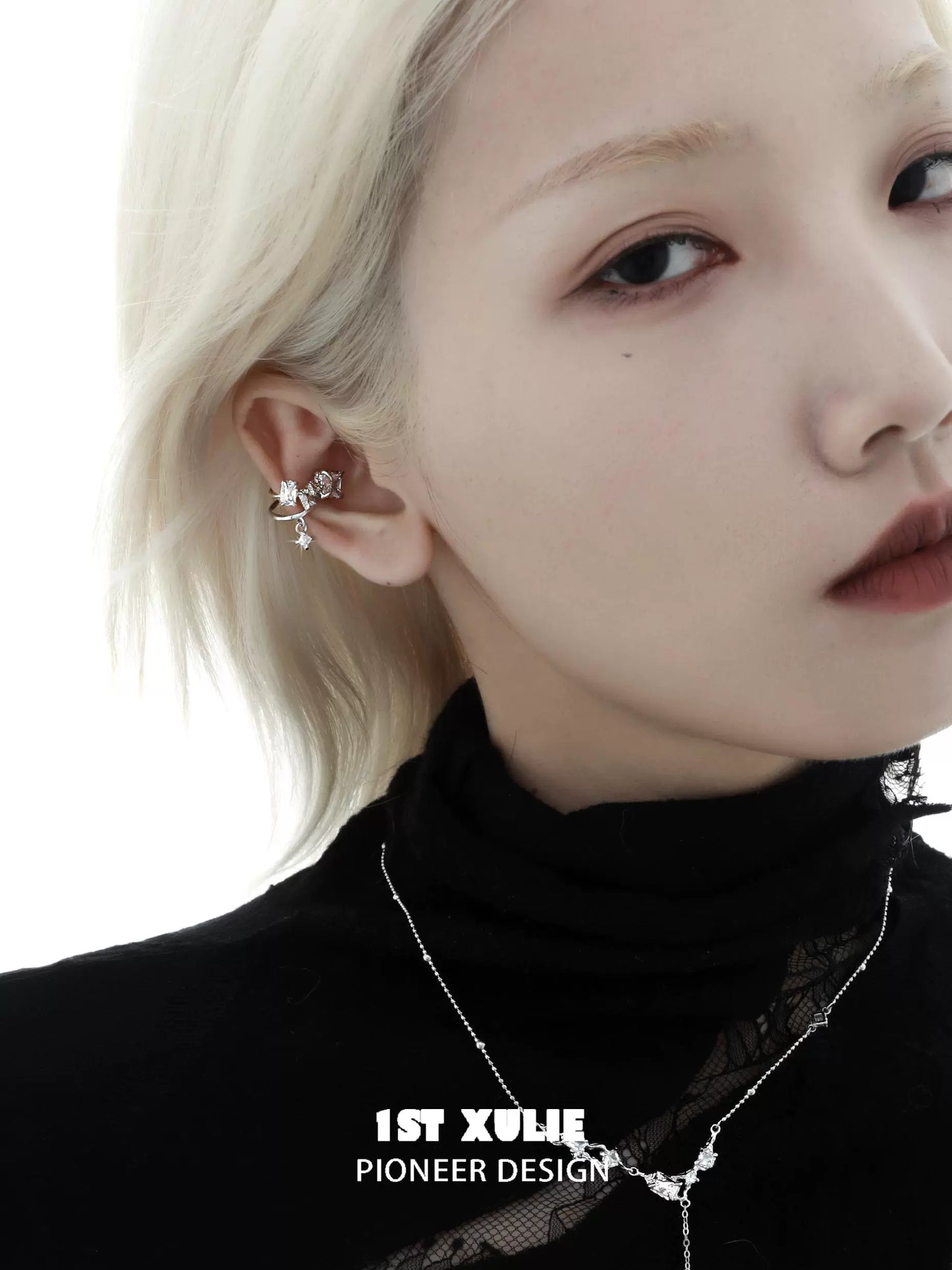 Elegant 1ST XULIE halo ear cuffs in silver design for a chic and modern look