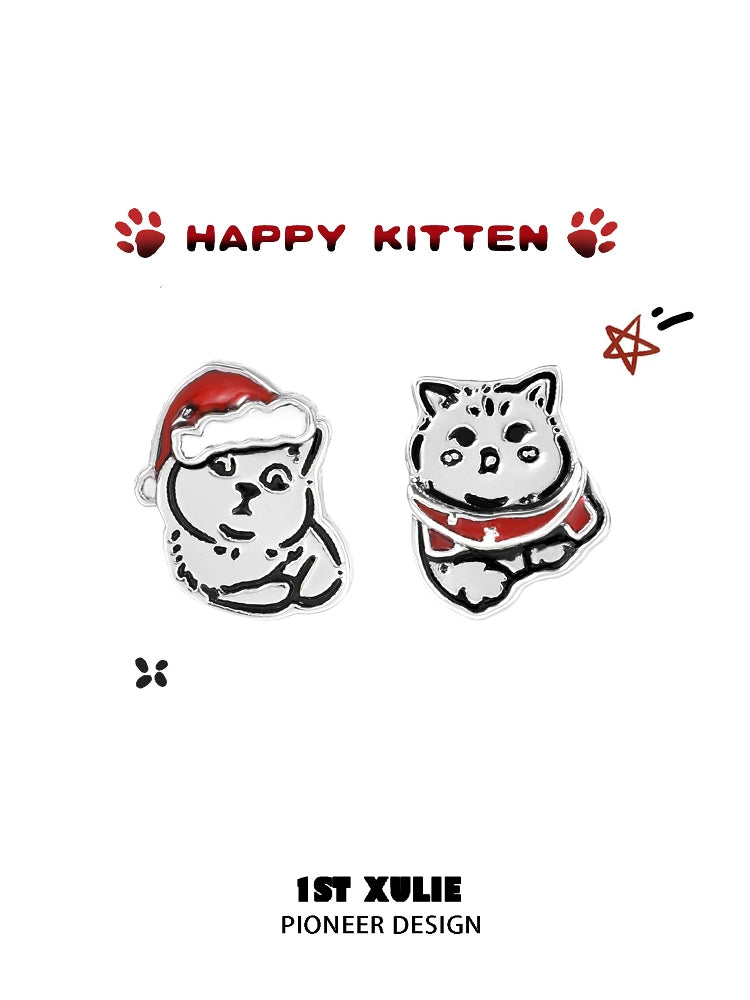 Christmas cat stud earrings featuring cute kitten designs in festive hats for holiday celebrations