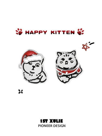 Christmas cat stud earrings featuring cute kitten designs in festive hats for holiday celebrations