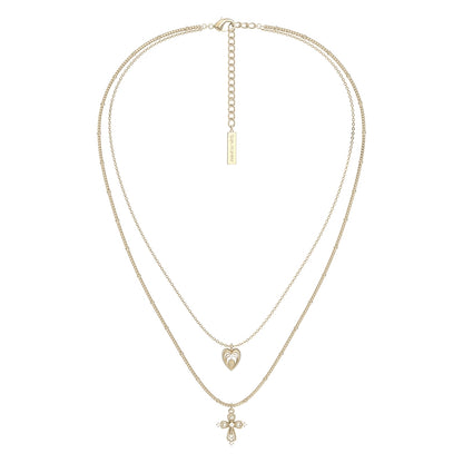 Heart cross double layer necklace from SUN HUNTER featuring elegant gold chains and unique charms