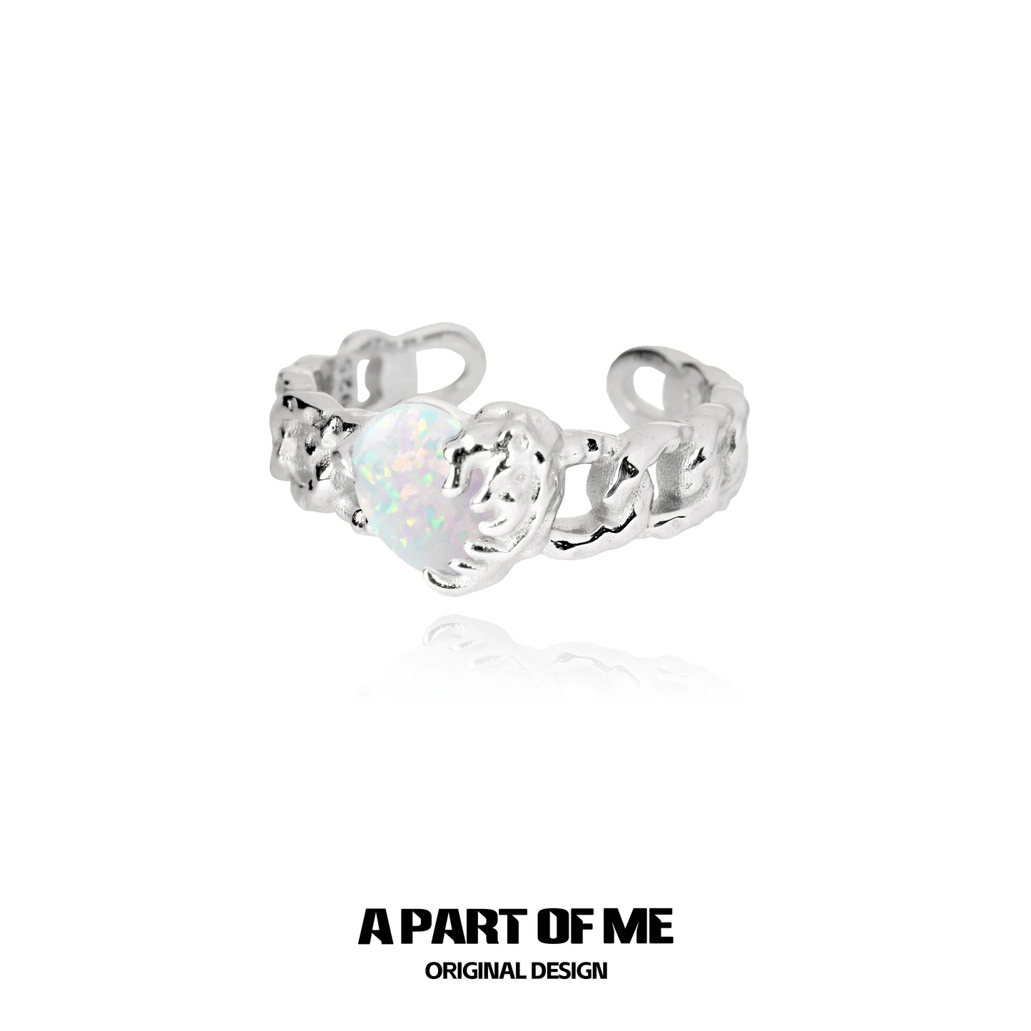 A PART OF ME heart vow ring in silver featuring an iridescent heart design