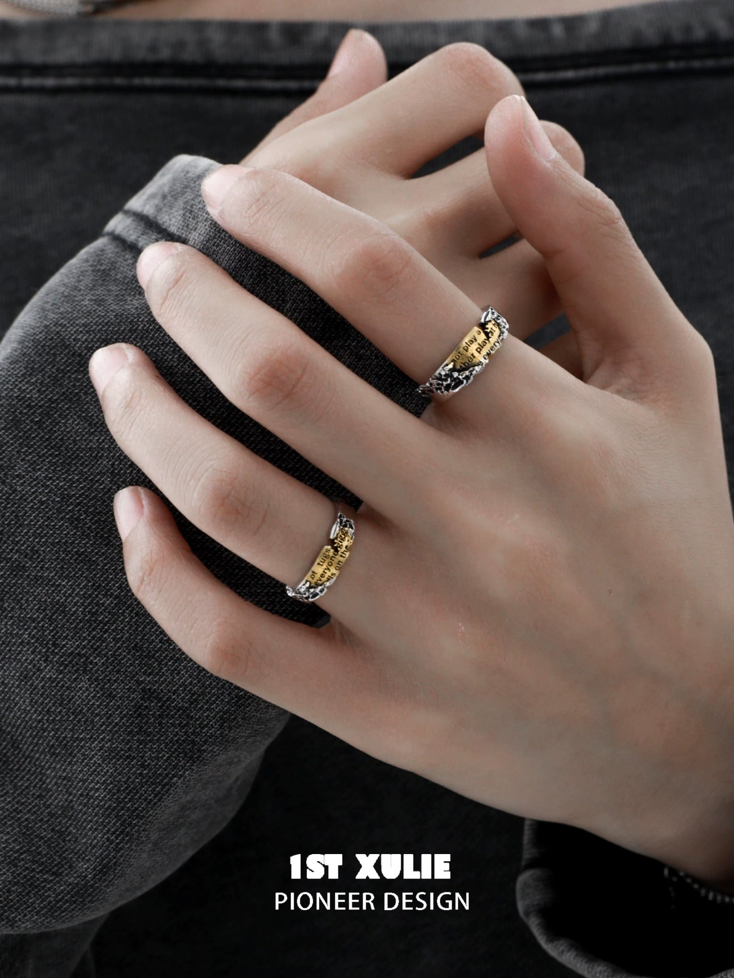 Immortal love letter silver ring with intricate design worn on fingers, perfect for special occasions