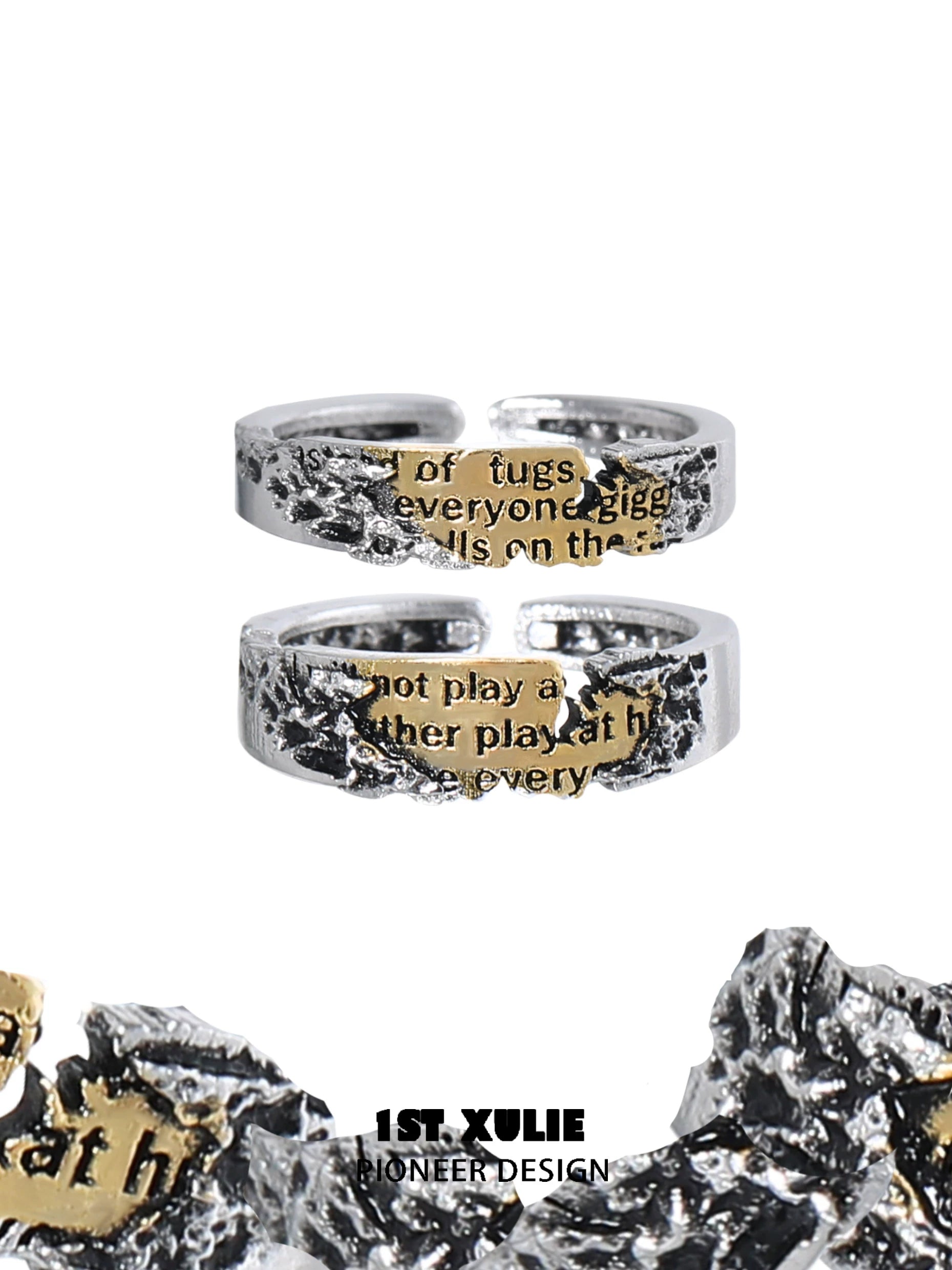 Handcrafted 1STXULIE Immortal Love Letter Silver Ring with Unique Textured Design