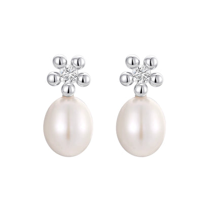 Elegant island flower pearl earrings with silver accents and sparkling details for a stylish look