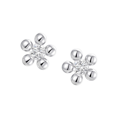 SUN HUNTER island flower silver earrings with sparkling center stones and floral design