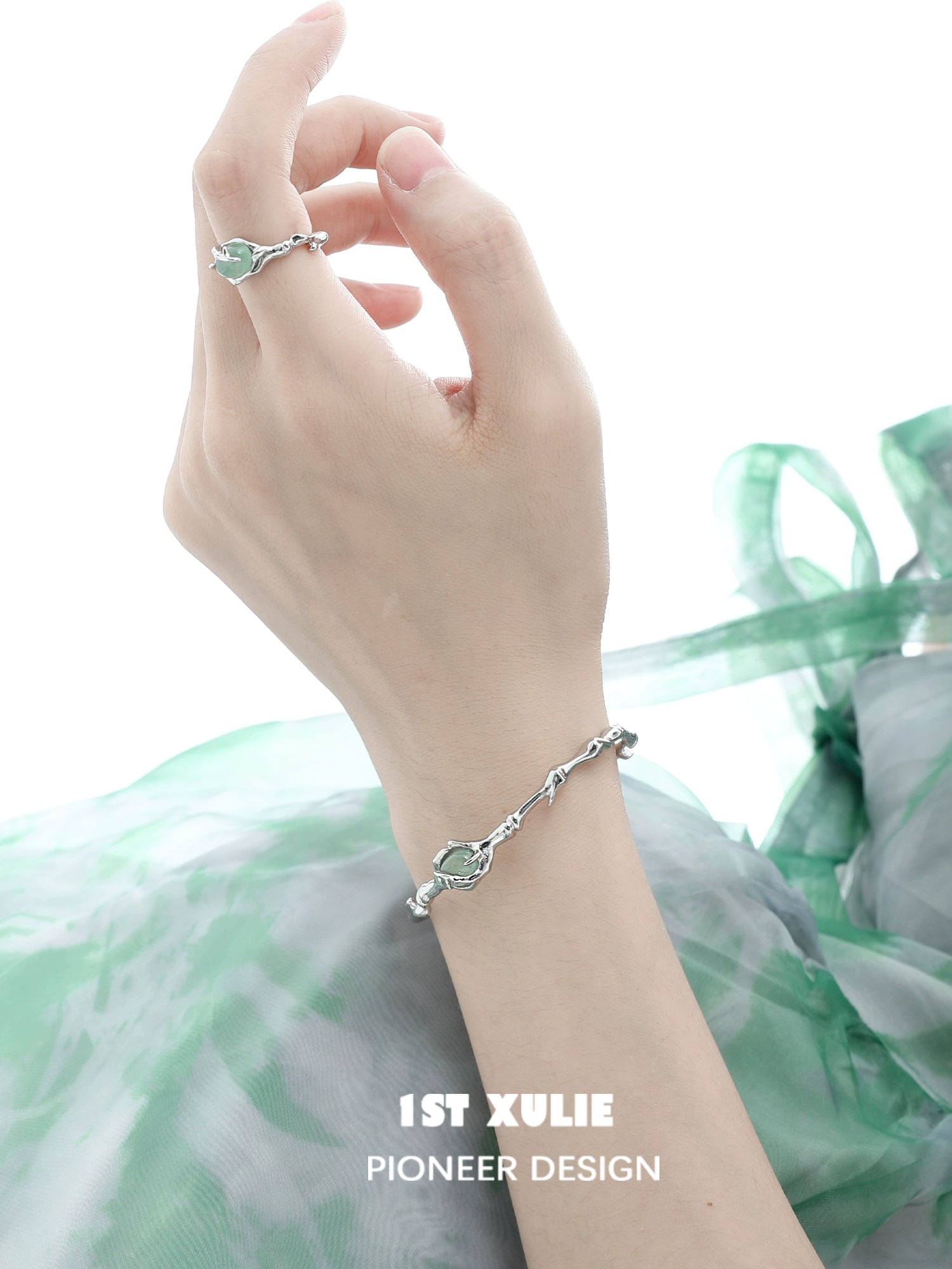 1ST XULIE Jade Bamboo Silver Bracelet with Elegant Leaf Design for a Stylish Look