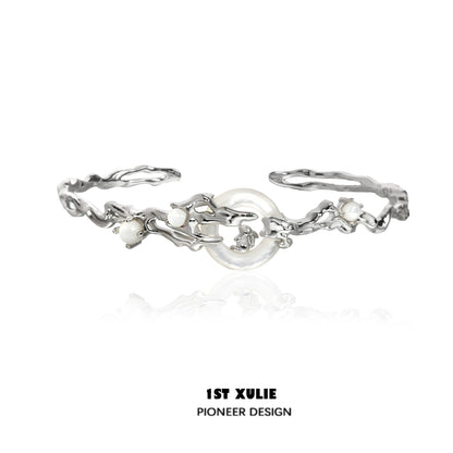 Jade rabbit white agate silver bracelet featuring a unique design with elegant detailing