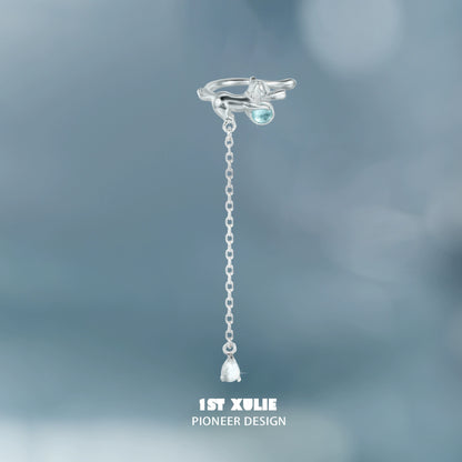Stylish 1STXULIE silver kitten ear cuff jewelry with a dangling charm and gemstone accent