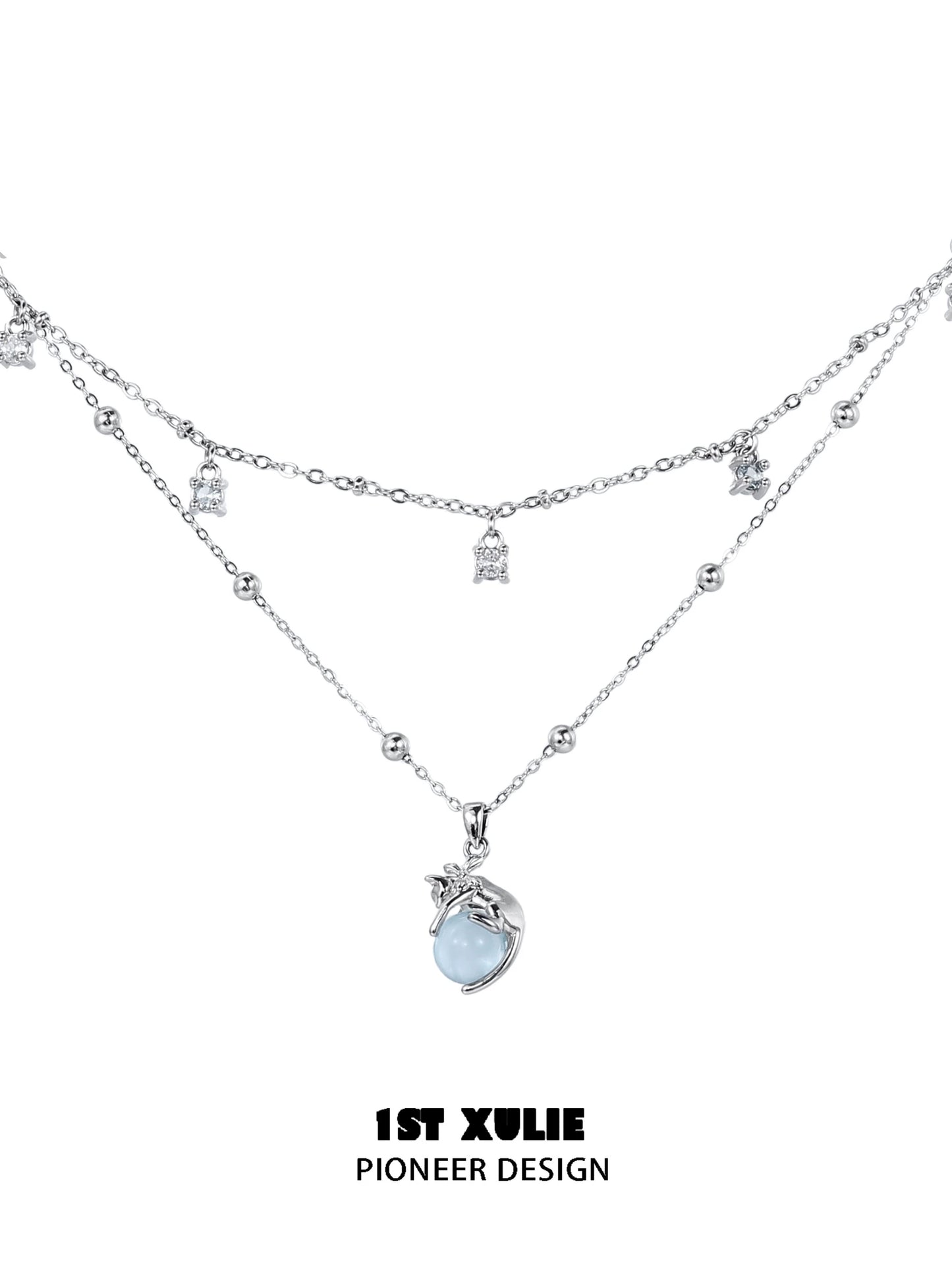 1STXULIE Kitten Necklace for Summer with delicate silver chains and charm pendant