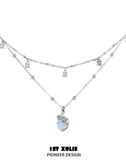 1STXULIE Kitten Necklace for Summer with delicate silver chains and charm pendant
