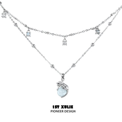 Stylish 1ST XULIE kitten necklace for summer featuring playful charms and a blue charm pendant