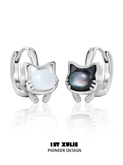 Cute kitten stud earrings featuring silver cat designs with iridescent stones for a playful look