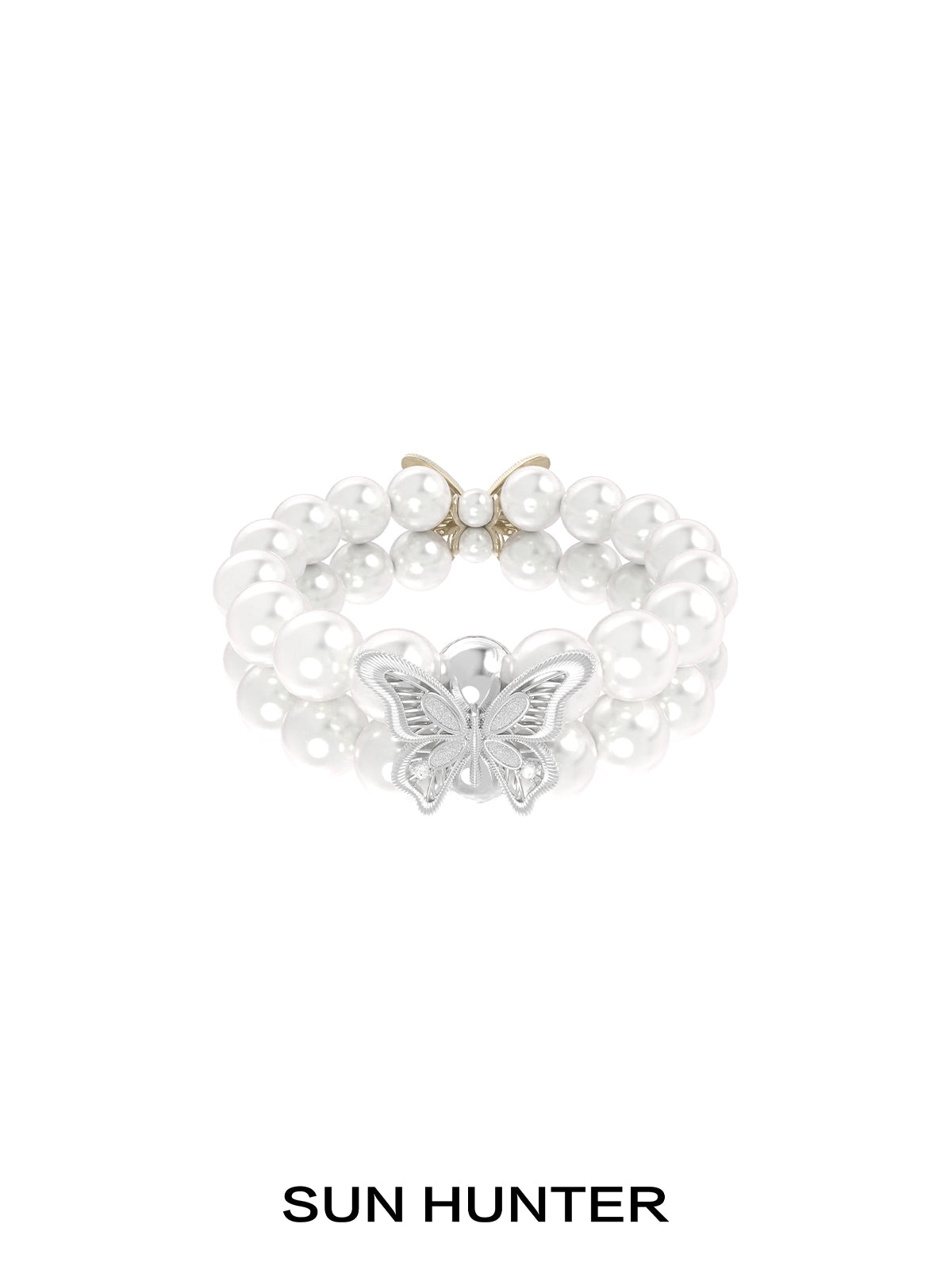 SUN HUNTER lace butterfly pearl bracelet featuring elegant pearls and a beautiful butterfly charm