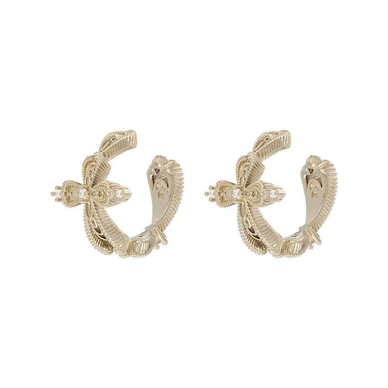 Elegant SUN HUNTER lace cross earrings in gold featuring intricate detailing for a chic look