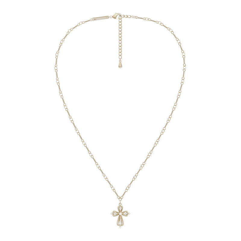 SUN HUNTER Lace Cross Necklace in Gold with Elegant Design and Adjustable Chain