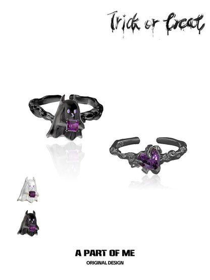Little demon goth ring in black with a purple gemstone and unique design by A PART OF ME