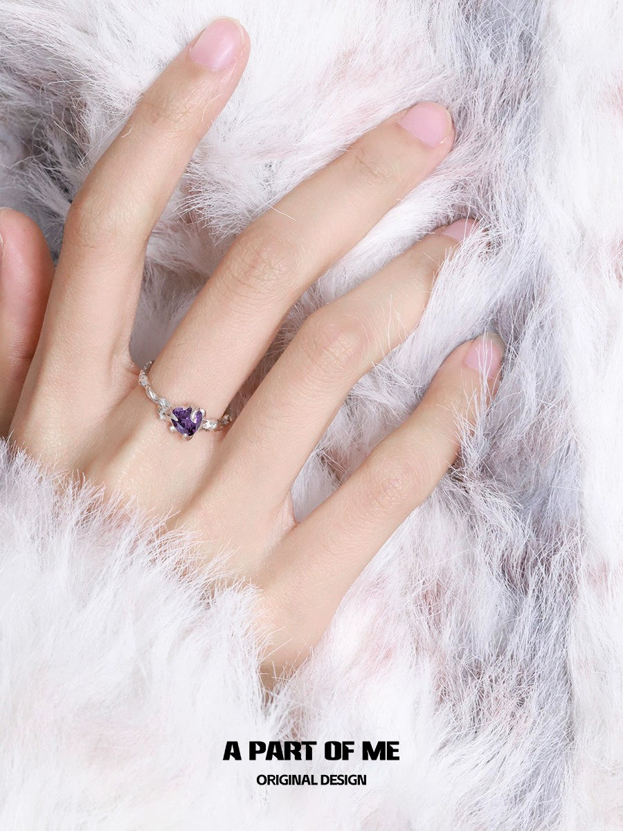 Elegant little demon goth ring with purple gemstone and silver band, perfect for gothic style enthusiasts