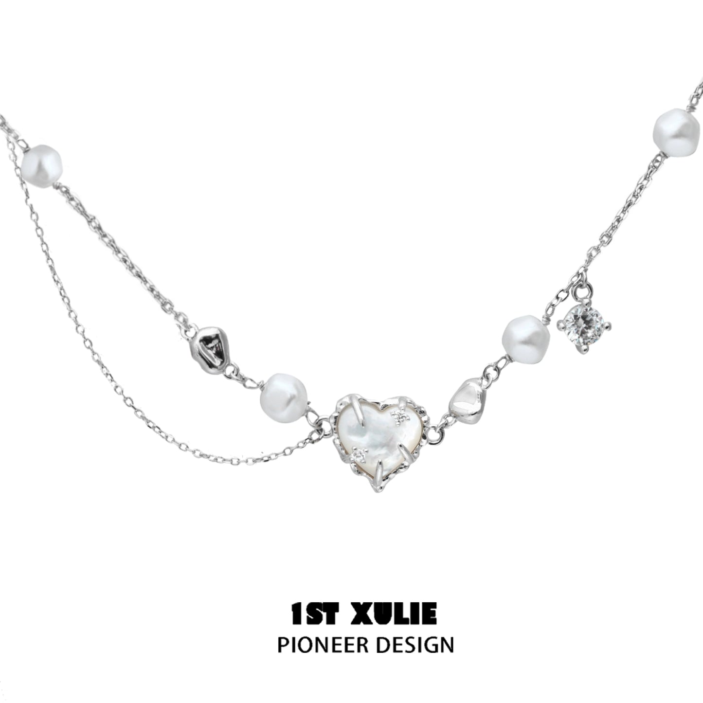 Love fritillary silver necklace featuring heart and pearl accents for a charming look