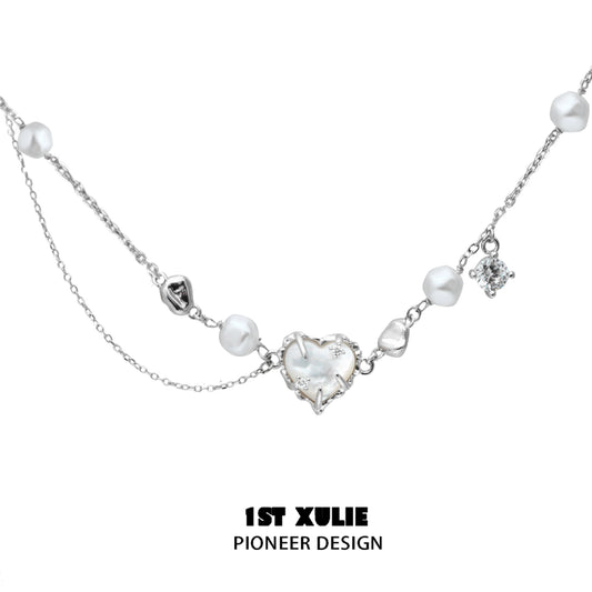 Love fritillary silver necklace featuring heart and pearl accents for a charming look