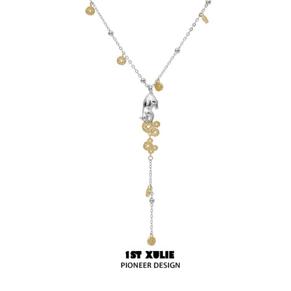 1STXULIE Lucky Cat Charm Necklace with Silver and Gold Accents for a Stylish Look