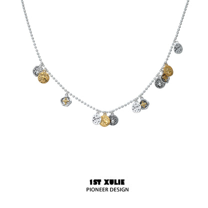1ST XULIE lucky cat charm necklace with silver and gold coins on a beaded chain