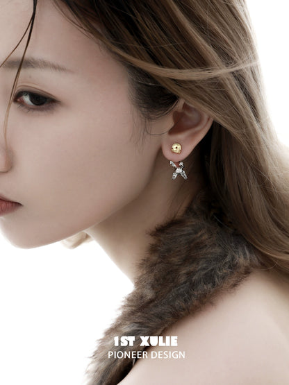 Lucky coin cat stud earrings in gold and silver design perfect for stylish accessories