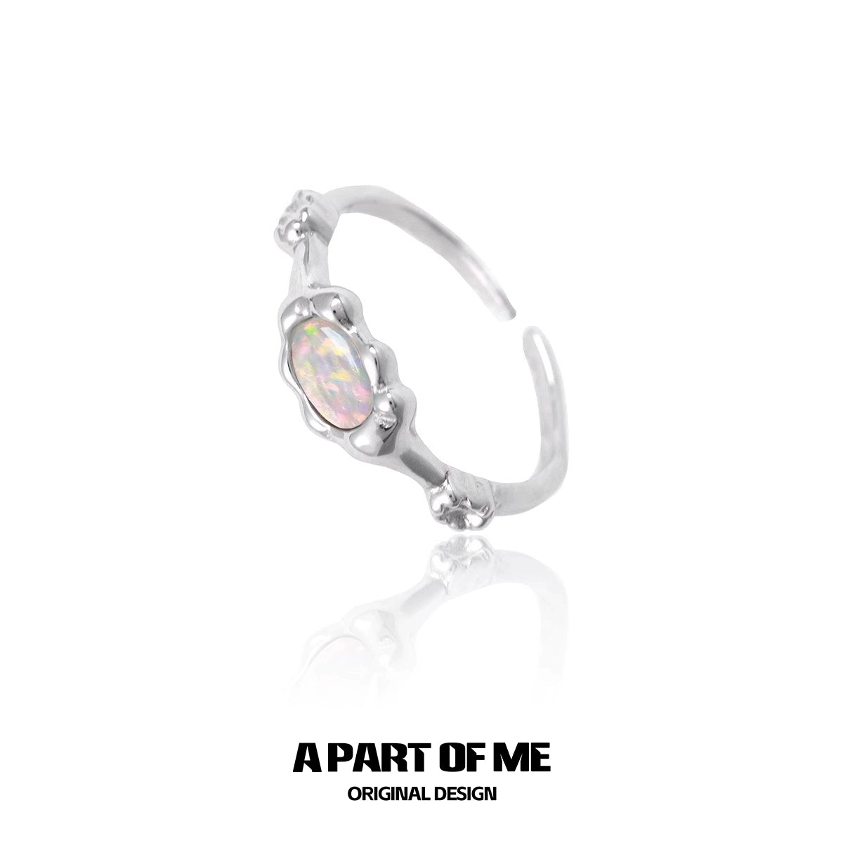 A Part of Me Mermaid Opal Ring in Silver with an Oval Opal Stone and Floral Design