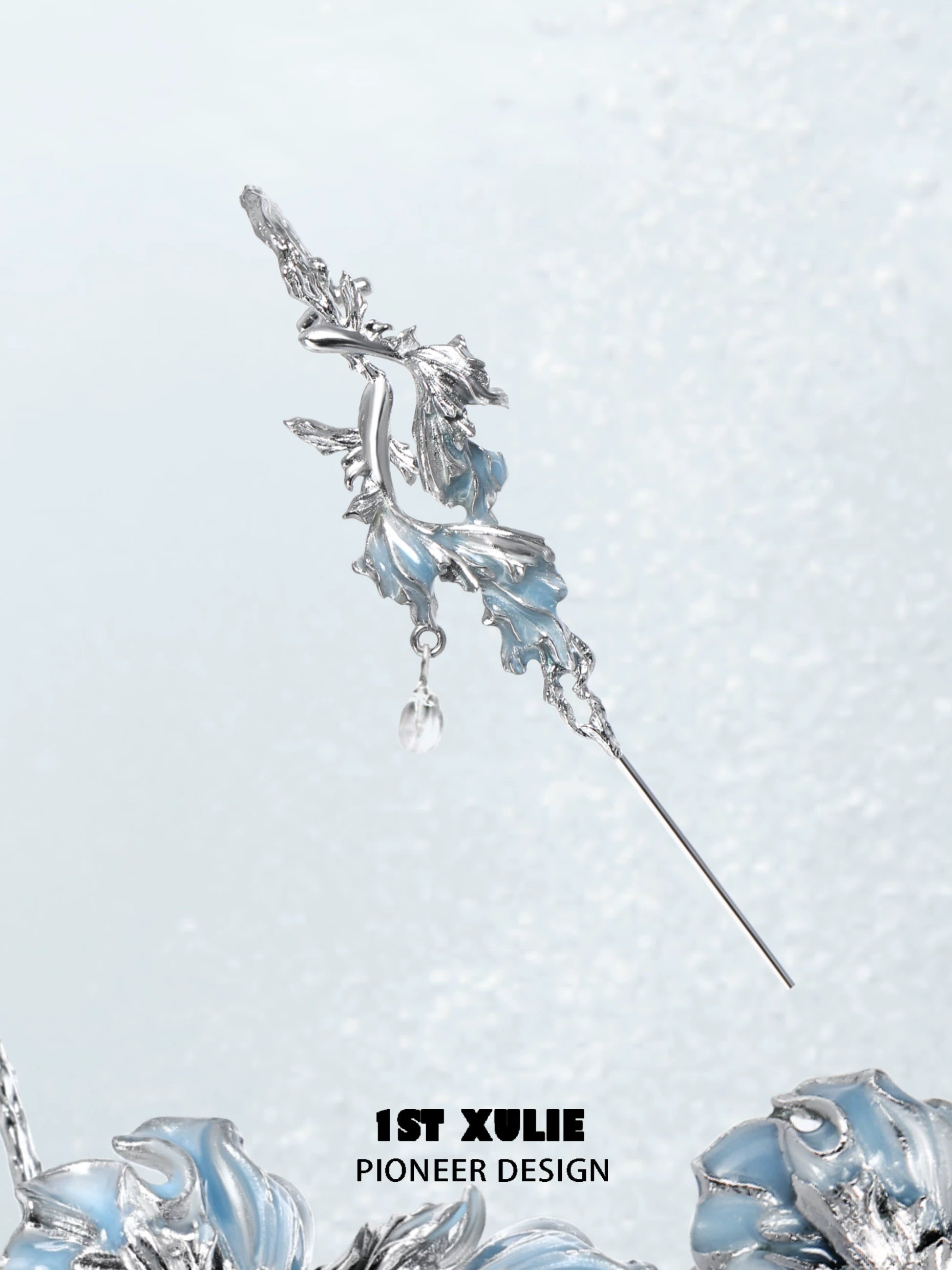 1ST XULIE mermaid tail ear piercing jewelry in silver with elegant design and blue accents