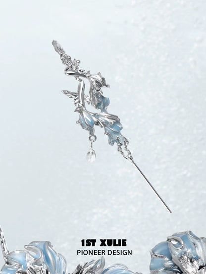 1ST XULIE mermaid tail ear piercing jewelry in silver with elegant design and blue accents