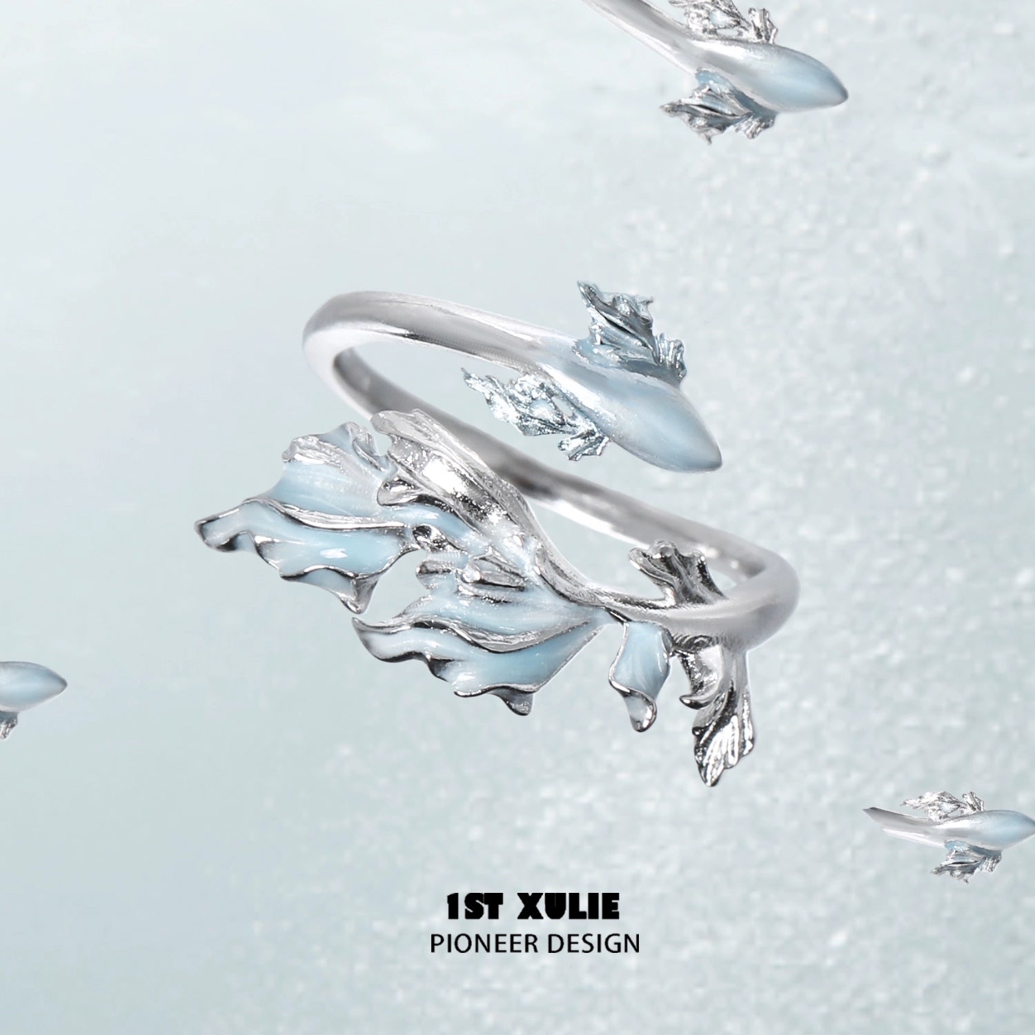 1ST XULIE Mermaid Tail Silver Ring with Intricate Design and Blue Accent for Ocean Lovers